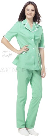 Костюм мед.женский салат.с бел.отд.№45.5 48/170