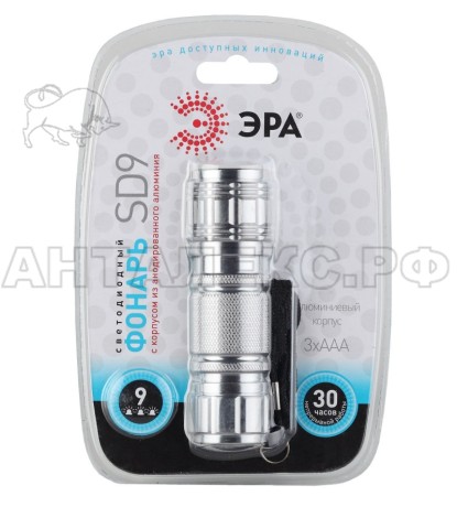 Фонарь ЭРА Ф/К SD9, 9xLED, 3xAAA, алюм