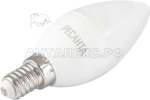 Лампа Ресанта, светодиодная LL-R-C37-7W-230-3K-E14 (свеча, 7Вт, тепл., Е14)