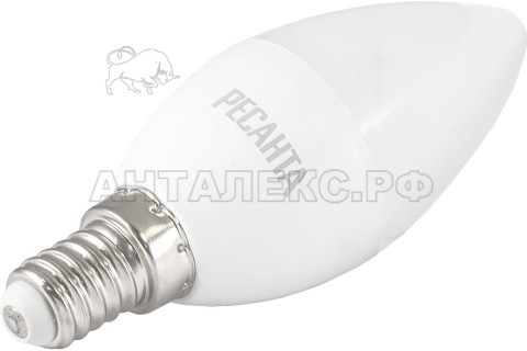 Лампа Ресанта, светодиодная LL-R-C37-6W-230-3K-E14 (свеча, 6Вт, тепл., Е14)