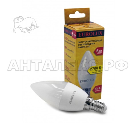 Лампа Eurolux, светодиодная LL-E-C37-5W-230-2,7K-E14 (свеча, 6Вт, тепл., Е14)