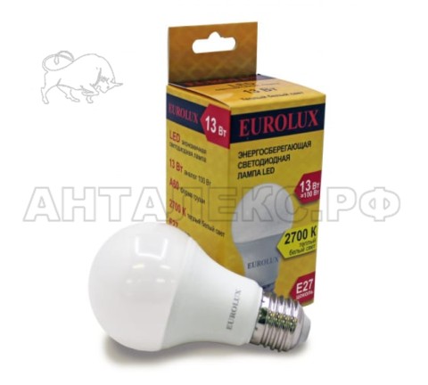 Лампа Eurolux, светодиодная LL-E-A60-13W-230-2,7K-E27 (груша, 13Вт, тепл., Е27)