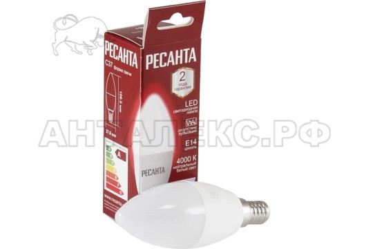 Лампа Ресанта, светодиодная LL-R-C37-7W-230-4K-E14 (свеча, 7Вт, нейтр., Е14)