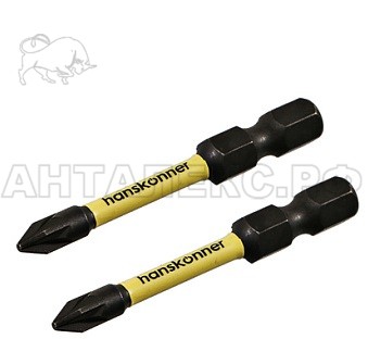 Биты Hanskonner PZ1x50мм, ImpactPower,торсионные, 1уп/2шт